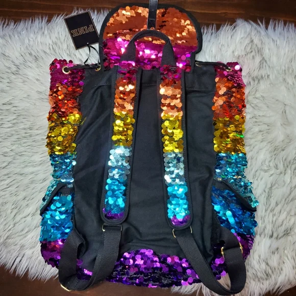 🌈 Ultra Rare 2012 Victoria's Secret Pink Fashion Show Runway Rainbow Backpack - Picture 7 of 9